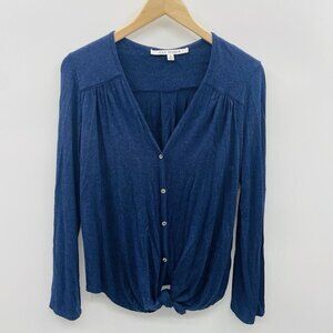 Max Studio Womens Size Small Long Sleeve Knit Top with Front Tie in Blue 679